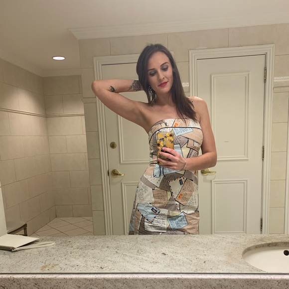 J Crew 8/6 Letter Postcard Print Strapless Dress - Picture 9 of 9